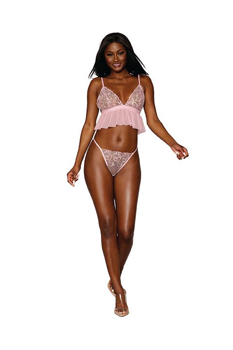 Hella Raw Heart Shaped Embroidery Panty & Bralette Set Candy Pink O-s