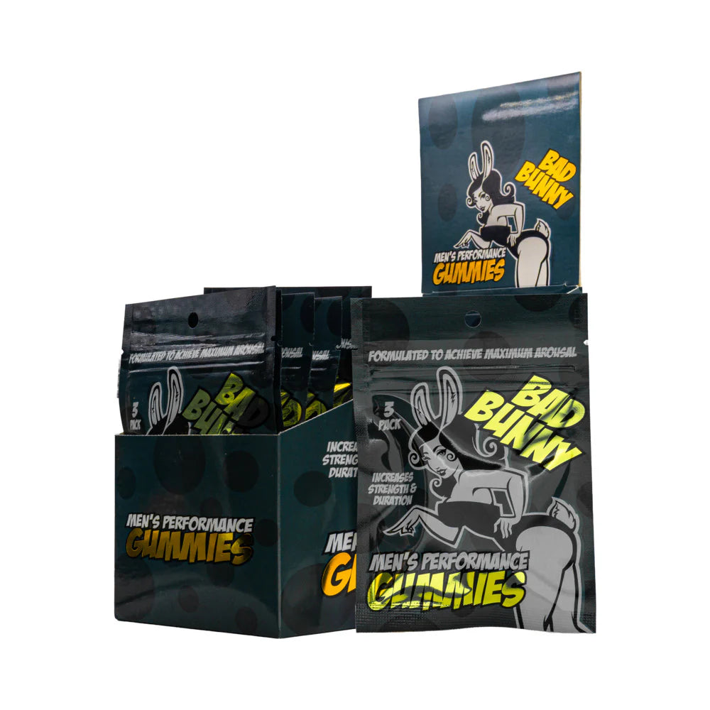 Packing Carton Defective Bad Bunny Gummies Men 24-Pack Display (3/Pack) – Hella Raw