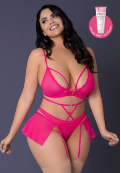 Hella Raw Pink Kink Bralette Panty Skirt Pink Glow 2xl